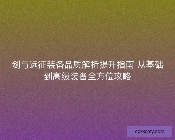 剑与远征装备品质解析提升指南 从基础到高级装备全方位攻略 剑与远征装备品质解析提升指南 从基础到高级装备全方位攻略