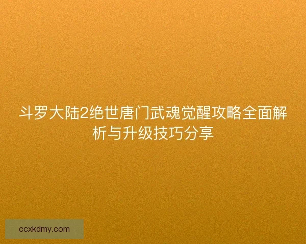 斗罗大陆2绝世唐门武魂觉醒攻略全面解析与升级技巧分享 斗罗大陆2绝世唐门武魂觉醒攻略全面解析与升级技巧分享