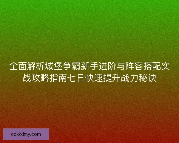 全面解析城堡争霸新手进阶与阵容搭配实战攻略指南七日快速提升战力秘诀 全面解析城堡争霸新手进阶与阵容搭配实战攻略指南七日快速提升战力秘诀