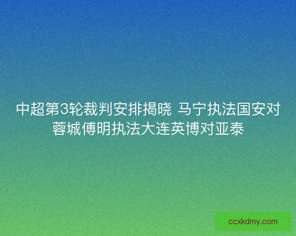 中超第3轮裁判安排揭晓 马宁执法国安对蓉城傅明执法大连英博对亚泰